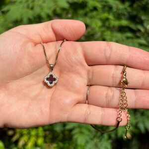 18K Gold Plated Stainless Steel Purple Diamond Clover Necklace